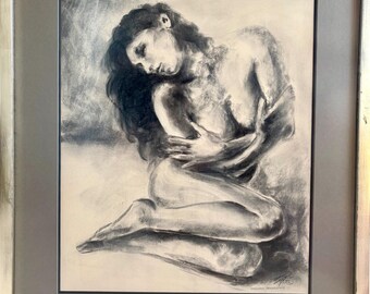 Vintage Kohle Portrait von Athanasios Papadopoulos