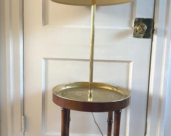 Fredrick Cooper Brass Tray Faux Bamboo Wood Floor Table Lamp | Vintage 1960's