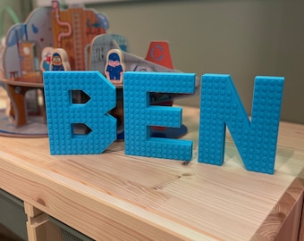 Custom LARGE Brick Style Kids Letter, Wall Mountable Kids Room Sign, Personalized 3D Printed Desk Plate, Nursery Decoration, Boys Room Sign