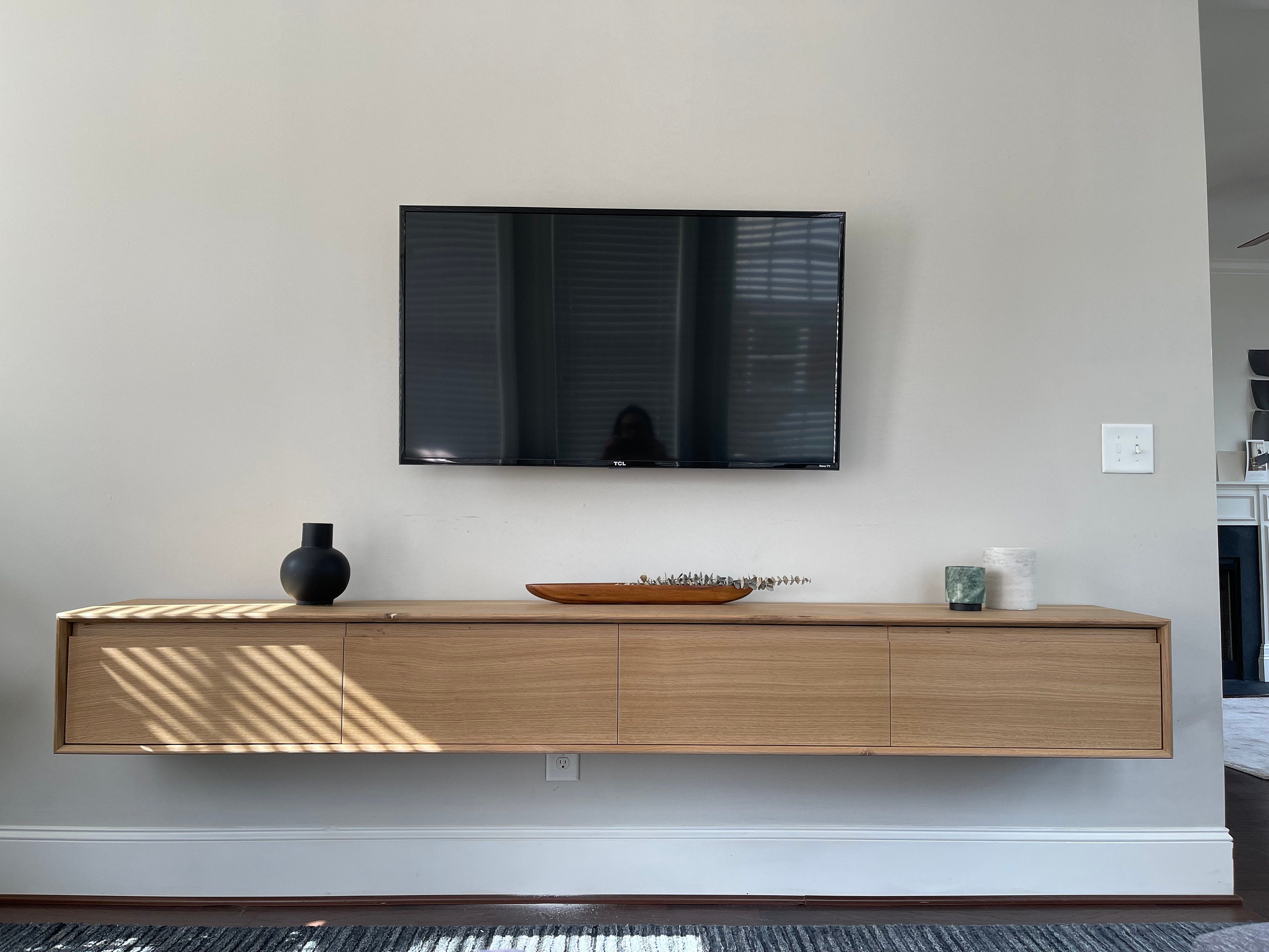 White Oak Floating Media Console Etsy