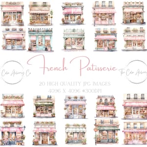 Clipart de pastelaria francesa em aquarela - 20 JPGs de alta qualidade | Uso Comercial | Download Digital