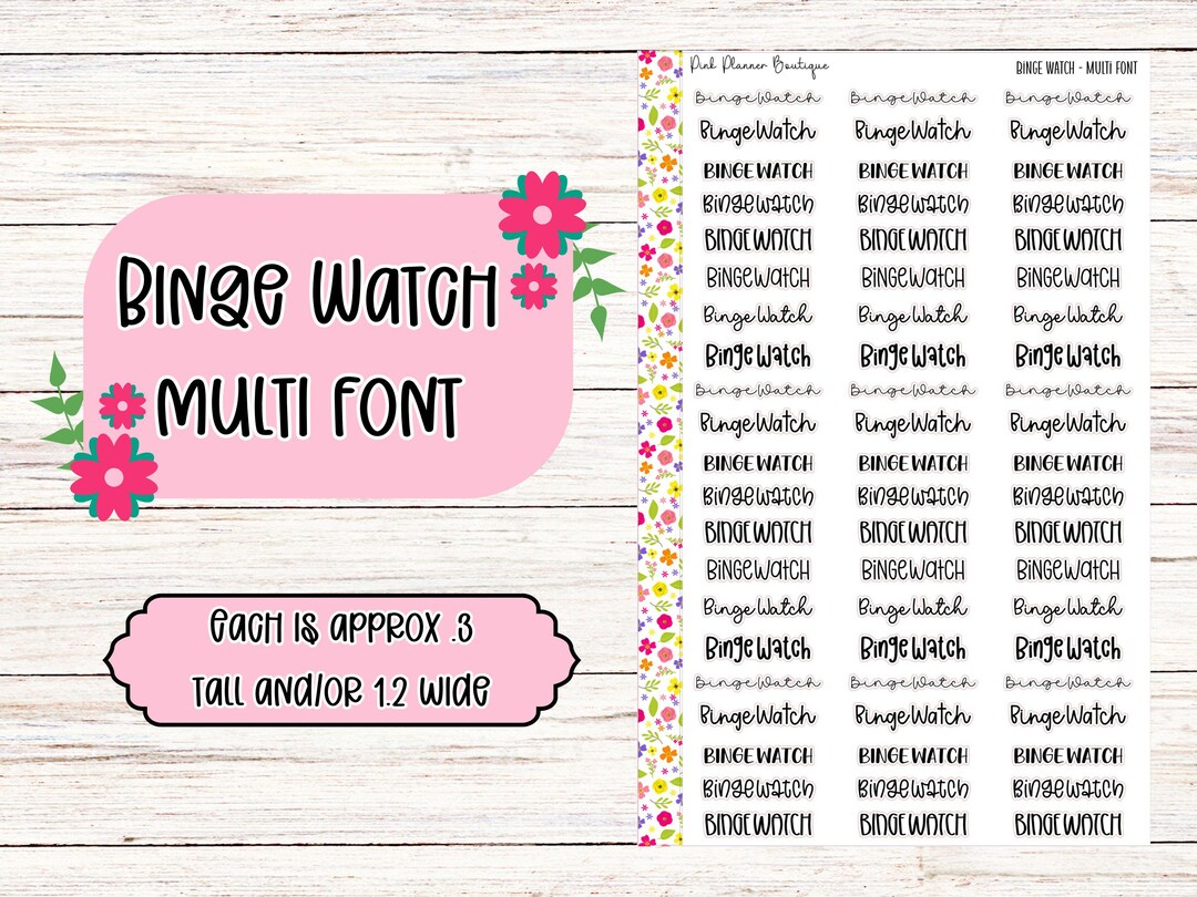 Binge Watch - Multi Font Planner Sticker Script - Etsy