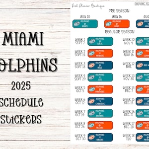 MIAMI DOLPHINS 2025 Schedule Stickers