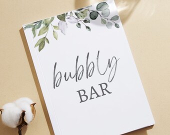 Greenery Bubbly Bar Sign, Bridal Shower sign, Birthday Sign, Eucalyptus sign, Mimosa Bar sign, Champagne Bar Sign