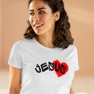 Jesus Loves Us Women&#39;s Tee Shirt Gift Christian Woman T-Shirt Religious Pride TShirt Church Gift Tee Christian Apparel Jesus Faith Clothing