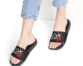 La Jefa Damsandaler | Svarta eller vita sandaler med läpptryck för frun Strandsandaler Presentsandaler för alla chefskvinna