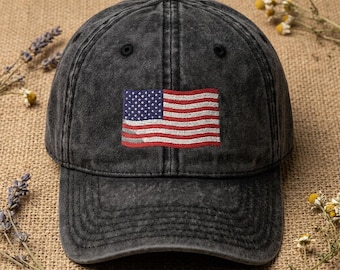 Embroidered Vintage American Flag Cap | Vintage Washed Baseball Hat Gift American Pride Hat Patriotic Gift Independence Day Parade Sun Hat