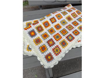Crochet Granny Square Blanket - Housewarming Gift - Handmade Throw Blanket - Retro Boho Home Decor