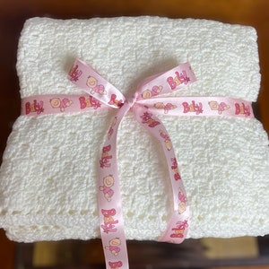 White Crochet Baby Blanket - Baptism, Gender Reveal or Newborn Gift