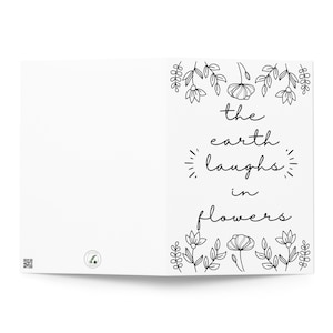 La terre rit en fleurs carte de voeux - citation de Ralph Waldo Emerson - cadeau littéraire pour les amateurs de livres