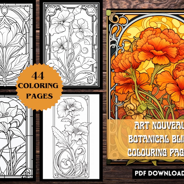 Art Nouveau Botanische Bliss Floral Kleurboek, Volwassenen & Kinderen, Instant Download Kleurboek - Afdrukbare PDF