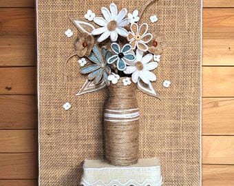 Rustic Burlap Vase Wall Hanging- 11x14 Handmade Farmhouse wall Decor