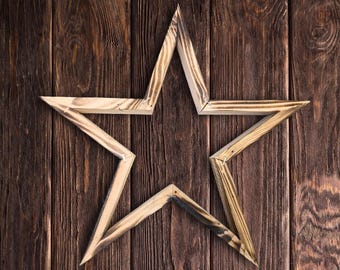 Rustic Wooden Star- Burnished with Blow Torch, Versatile Display, 12" Across
