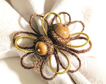 Rustic Acorn Napkin Ring – Jute Twine Holiday Table Decor