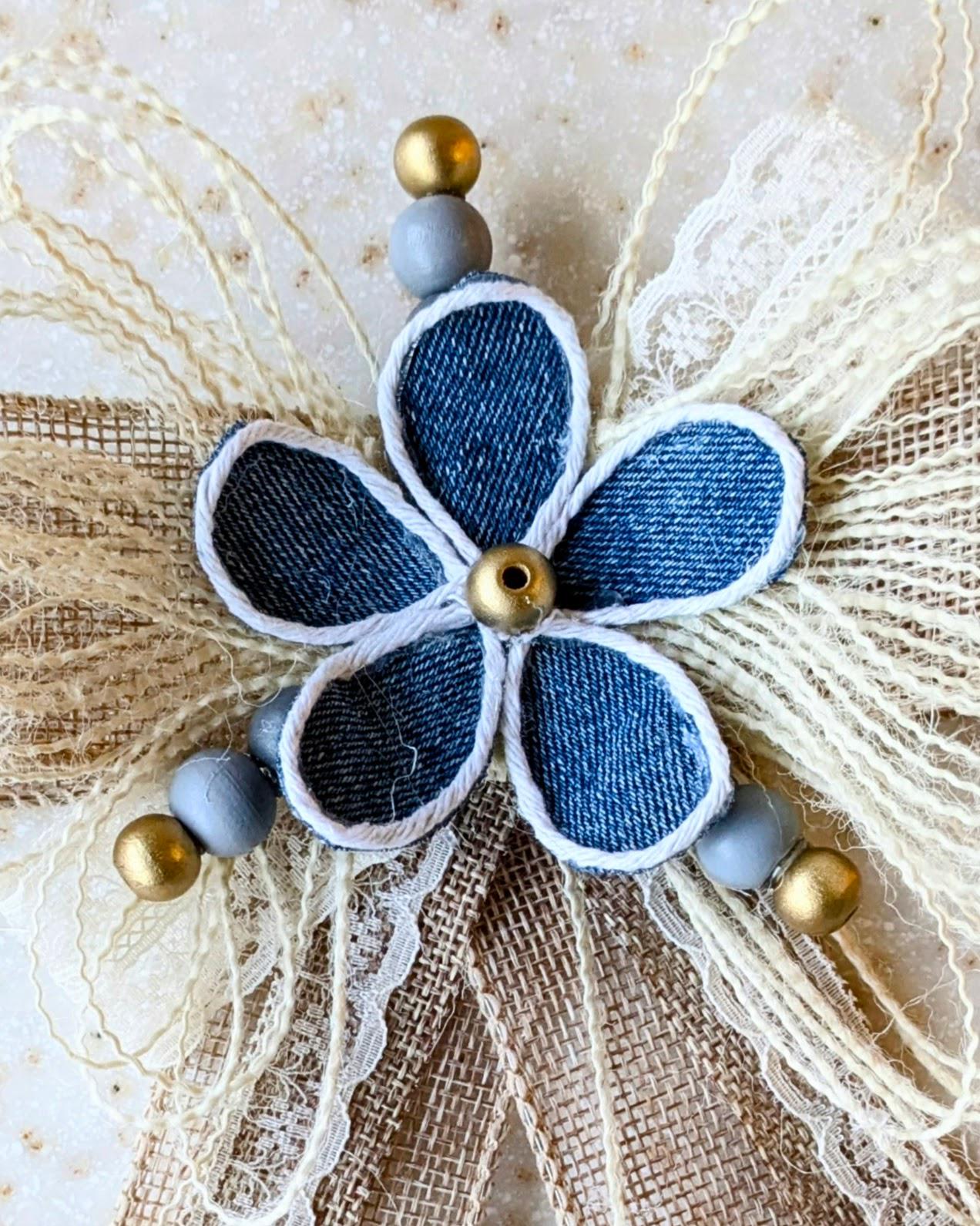 Small Rustic Bows Rustic Bow, Farmhouse Style Burlap Bow With Denim Flower - Etsy