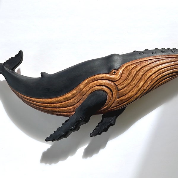 FRIENDLY WHALE Wall Hanging Wood Sculpture, Nautical Wall Decor, Coastal Decor, Wall Art, Wood Whale, humpback, medium and small size
