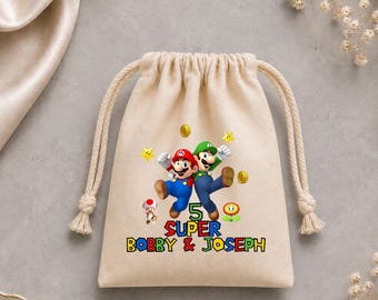 Bolsa de regalo personalizada de Mario para cumpleaños, bolsa de algodón personalizada para dulces