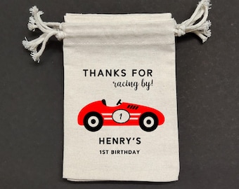 Thank you bags with Vintage Race Car for Birthday parties