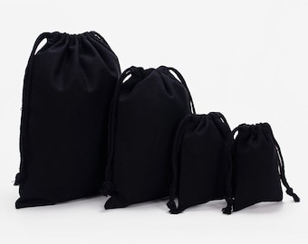 Personalized Black Cotton Drawstring Bag - Logo Jewelry & Candle Packaging
