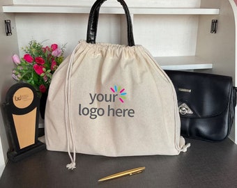 Custom Logo Cotton Drawstring Bag, Sustainable Wedding Favor