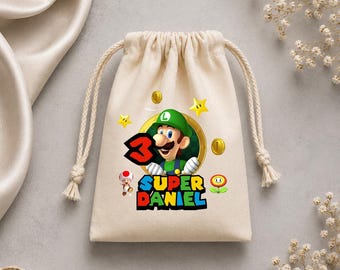 Personalized Mario Birthday Favor Bags, Kids Party Treat Bags