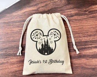 Personalized Mickey Mouse Party Favor Bags, Birthday Cotton Gift Bags
