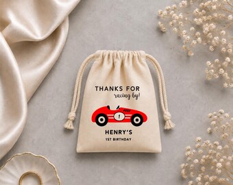 Bolsas de agradecimiento con coches de carreras clásicos para fiestas de cumpleaños