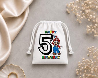 Bolsas personalizadas de Mario para obsequios de cumpleaños, bolsas de algodón personalizadas para dulces