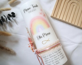 Personalized christening candle with rainbow, christening candle for boy/girl, christening gift idea, holy christening, christening candle with dried flowers