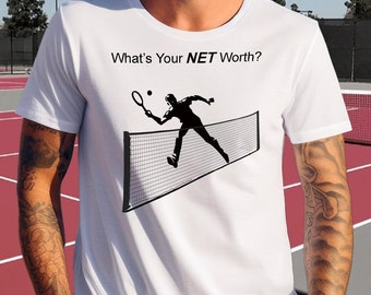 Maglietta da tennis divertente, maglietta grafica "Net Worth", vestibilità unisex