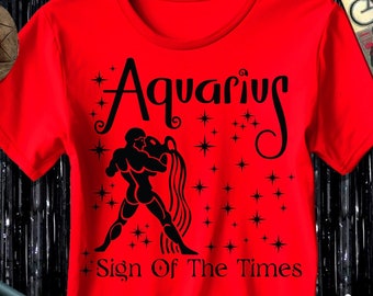 Koszulka z zodiakiem Wodnik, prezent astrologiczny, ręcznie robiony bawełniany T-shirt