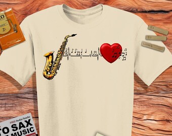 Saxophone Heartbeat T-Shirt: Musician Gift, Soft Cotton Tee