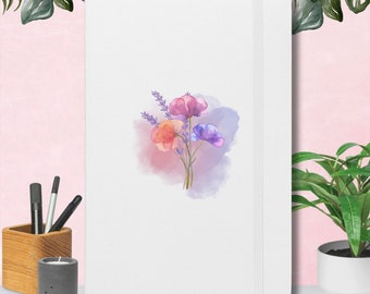 Watercolor Flowers Hardcover Journal: Lined Cream Paper, Expandable Pocket