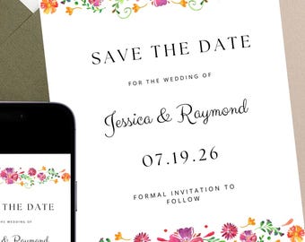 Mexican Floral Save the Date Template 2026: Editable (Digital Download)