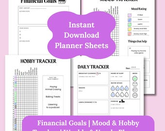 Printable Life Planner: Financial, Mood, Hobby Tracker (Digital Download)