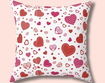 Heart Print Pillow: Polyester Square Throw Pillow, Valentine's Day Decor (14x14 inches)