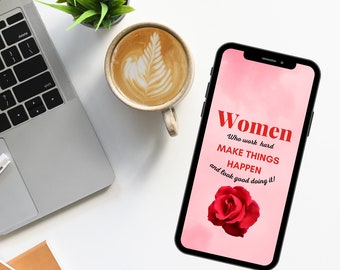 Red Roses iPhone Wallpaper: Women Empowerment Quote (Digital Download)