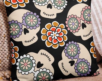 Día de los Muertos Pillowcase: Sugar Skulls & Marigolds - 18x18