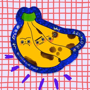 GLITTER BANANA STICKER - Bad Bunch - Bruised Banana Sticker- Durable Sticker - Rotten Bananas - Black Eye Banana