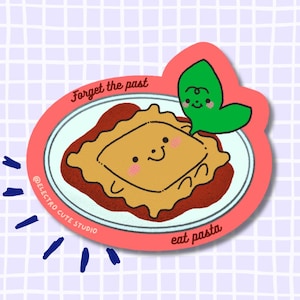 FORGET the past EAT PASTA - Ravioli Basil Tomato sauce Sticker - Vinyl Sticker