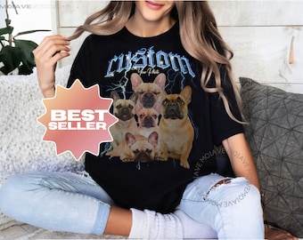 Aangepaste Rap Tee Bootleg, Vintage aangepaste hond shirt, retro collage gepersonaliseerde huisdier shirt, ontwerp gepersonaliseerd cadeau, vintage grafische tshirt