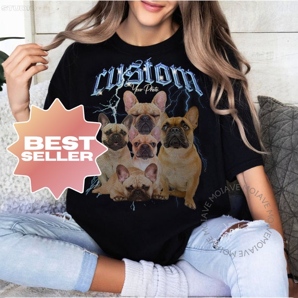 Bootleg personalizzato Rap Tee, camicia per cani personalizzata vintage, camicia per animali personalizzata con collage retrò, regalo personalizzato dal design, maglietta grafica vintage