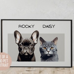 Personalized Two Pet Portrait Custom Pets Prints, Cartoon Pets Portrait Dog Lover Gift, Custom Digital Painting | 45