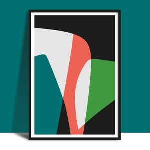 Utskrivbar modern abstrakt formkonst, originell djärv design, orange grön turkos, ladda ner modern väggkonst, digital illustrationsaffisch