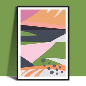 Paisaje moderno abstracto imprimible, arte de la pared de la sala de estar Descarga instantánea, cartel funky de moda, arte original colorido de la pared de la naturaleza minimalista