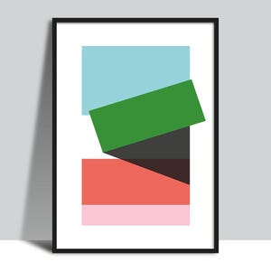 Printable Abstract Blocks and Shadows Wall Art, Instant Download Poster, Bold Architectural Shapes, Fresh Modern Blue Orange Green Pink Art