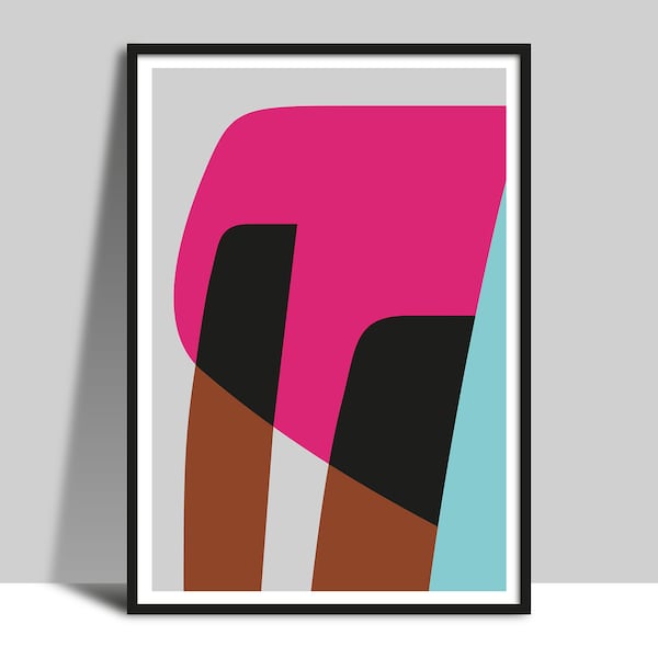 Printable Bold Abstract Forms Art, Original Modern Artwork Instant Download, Pink Brown Teal Wall Art, Digital Illustration Hard Edges Print