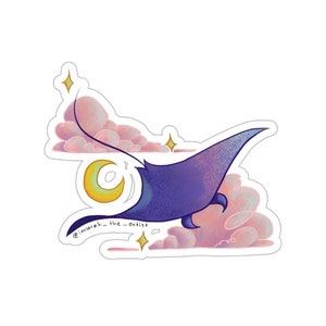 Fliegender Mantarochen Sticker // Mystische Wolken Mantarochen Sticker // Mantarochen soaring the sky Sticker
