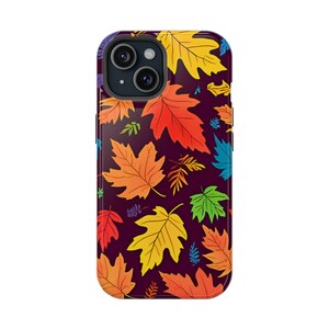 Funda para teléfono con estampado de hojas otoñales, funda magnética resistente y colorida para otoño, fondo oscuro, funda protectora, accesorios para teléfono, regalos de otoño