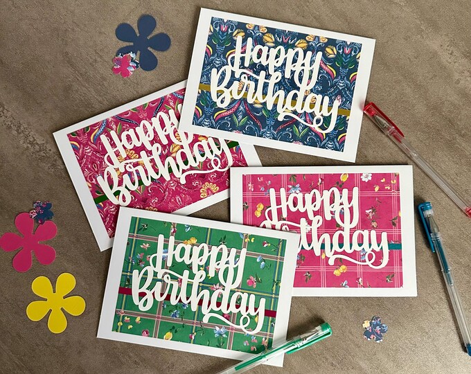 Handmade Happy Birthday Card Set - 4 Full Size Blank Cards (patterns ...